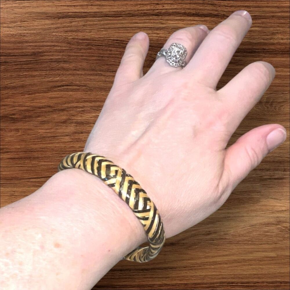 Bamboo Rattan Woven Bangle Bracelet 70s Inspired Boho Artisan
